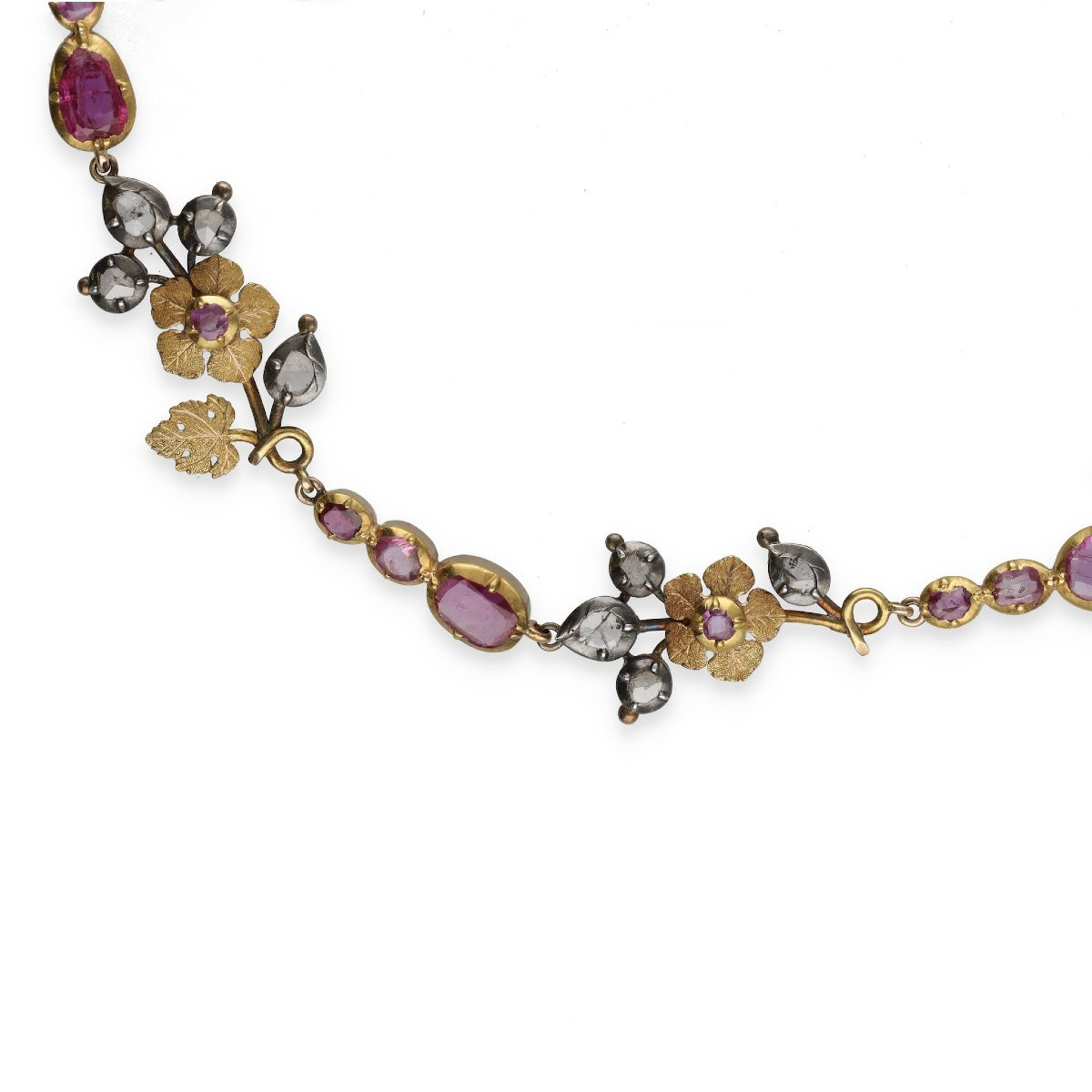 19th Century Necklace In Ruby Gold And Diamonds-photo-3