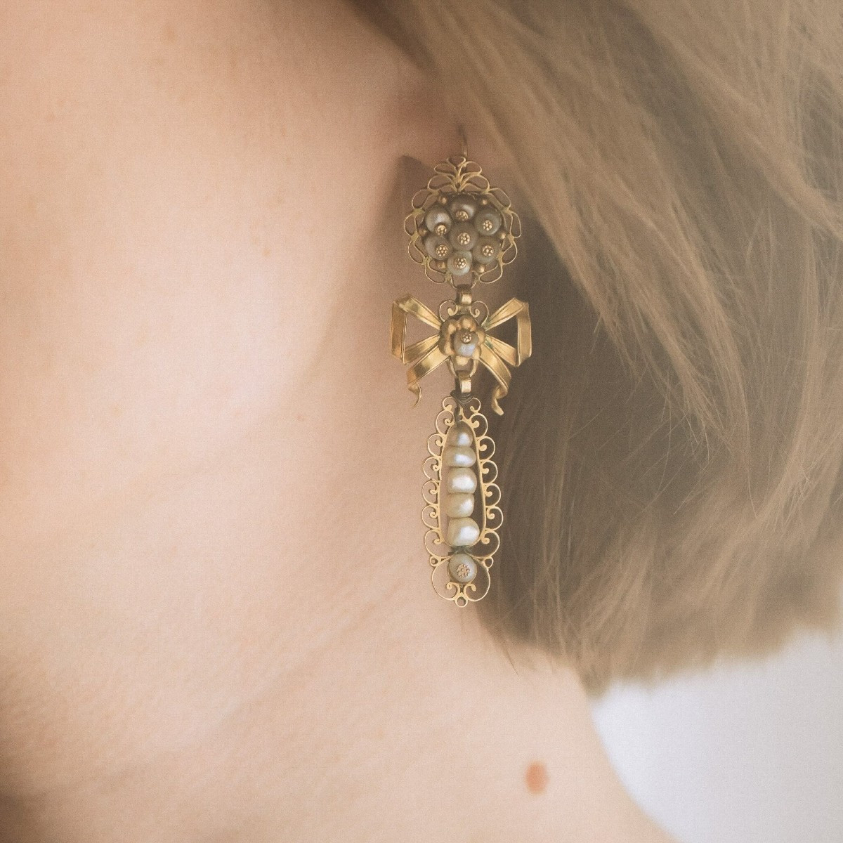Boucles d’oreilles perles fines XIX ème-photo-2