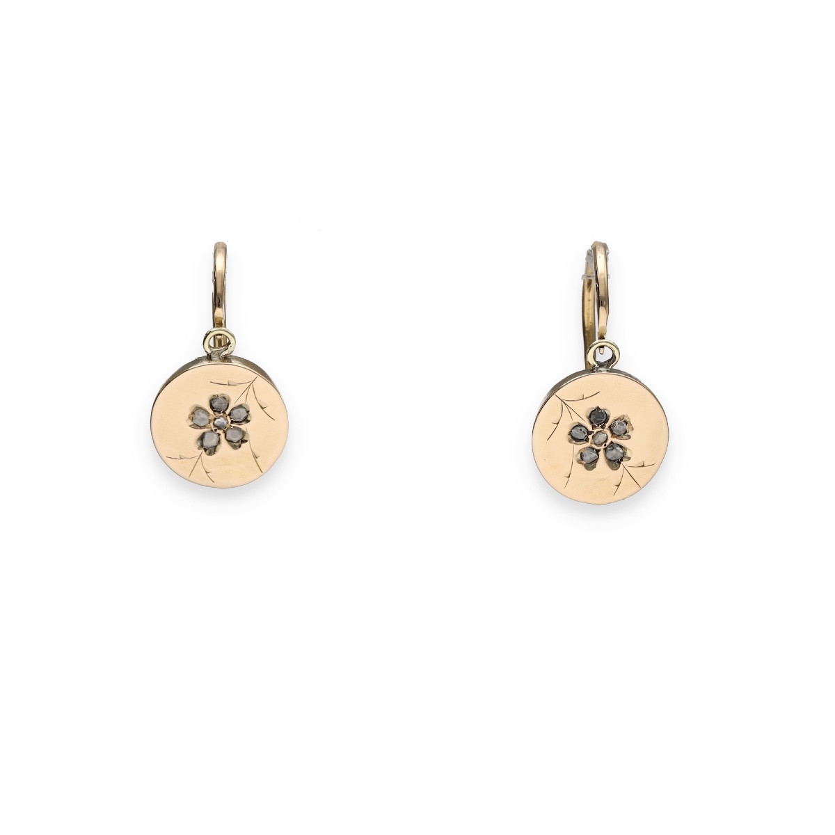 Gold And Rose Diamond Sleeper Earrings.