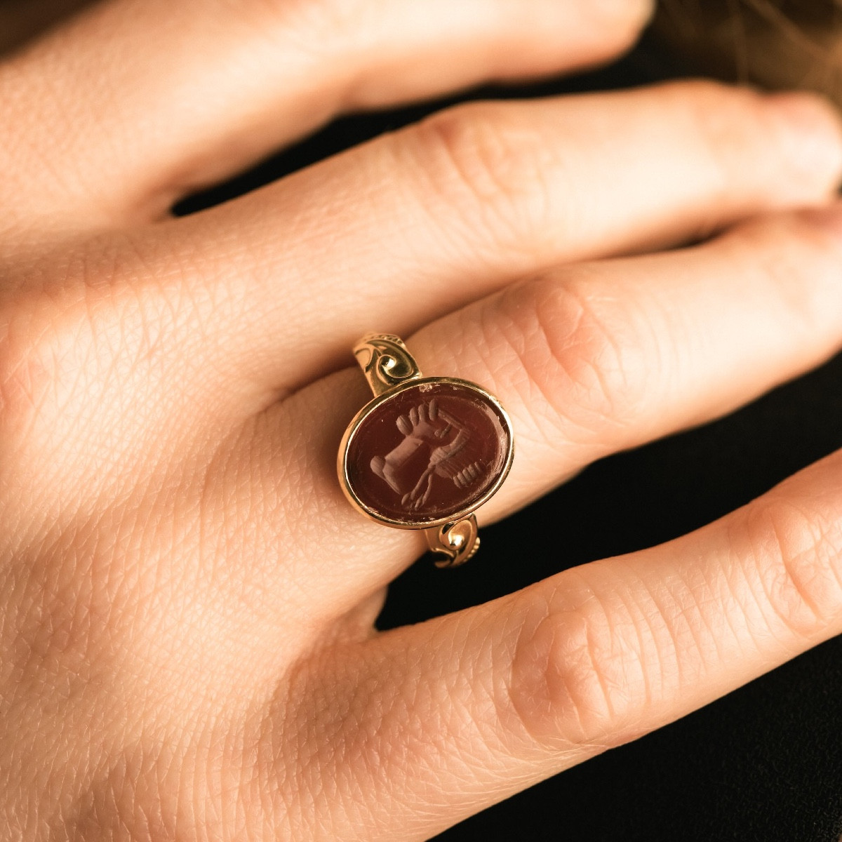  Carnelian Intaglio Ring In Yellow Gold