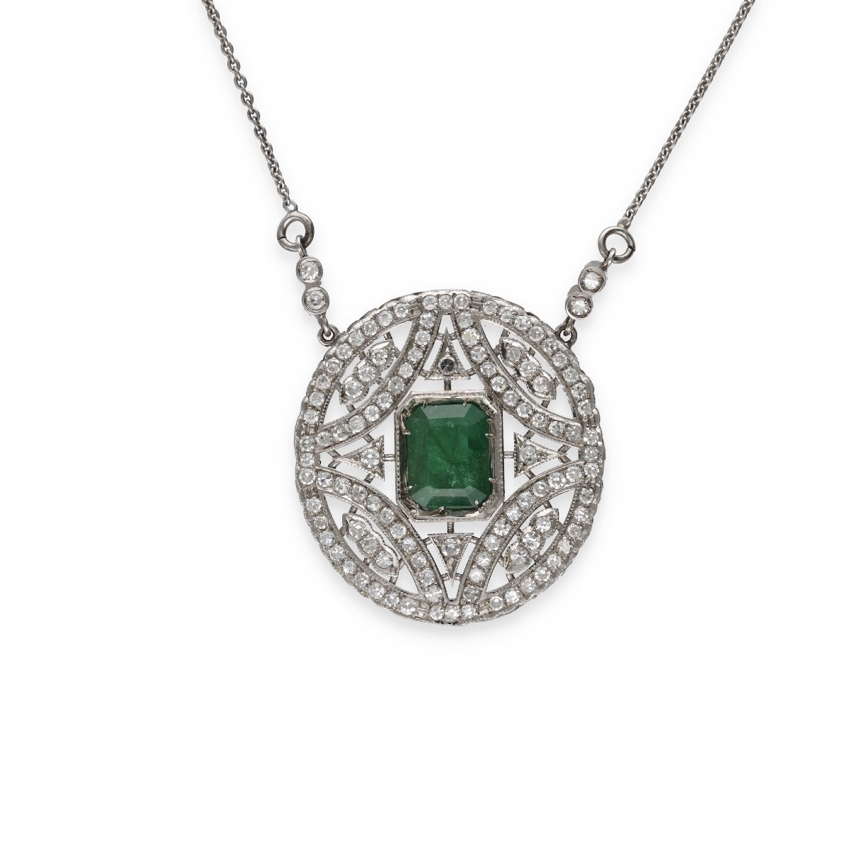  Collier diamants émeraude en or blanc-photo-2