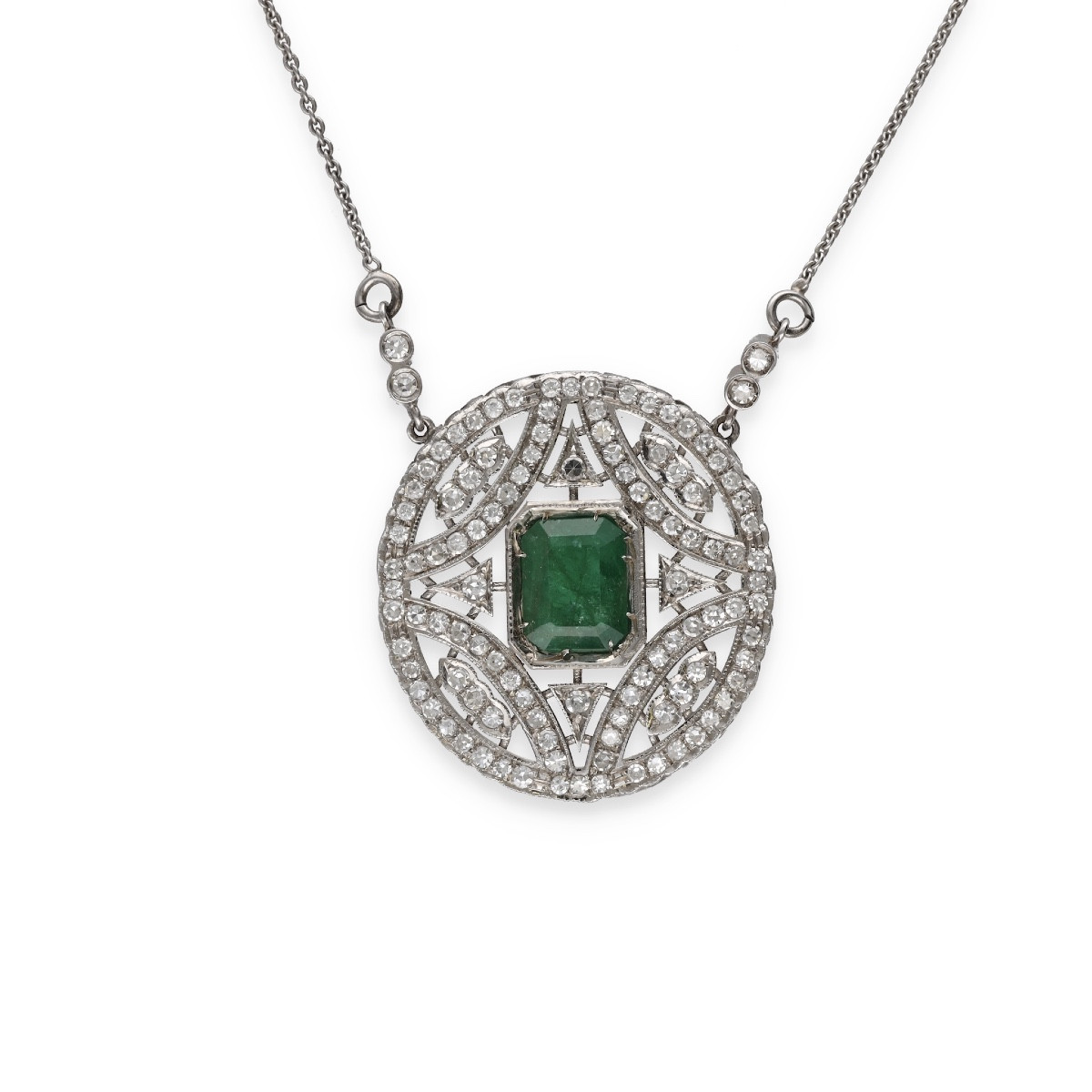  Collier diamants émeraude en or blanc