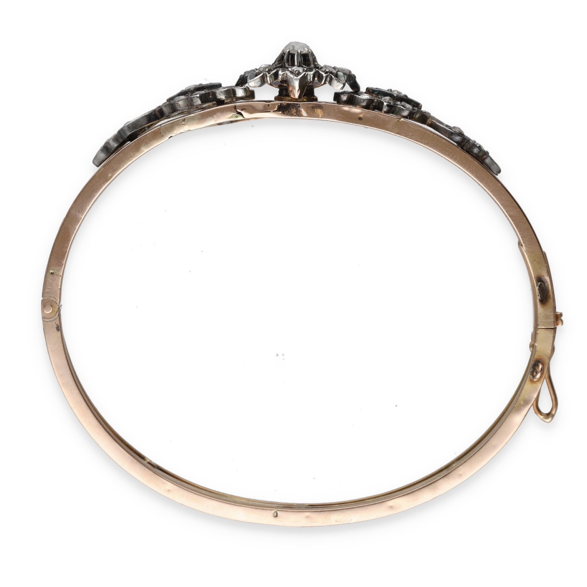  Bracelet jonc XIX ème en or rose argent et diamants-photo-3