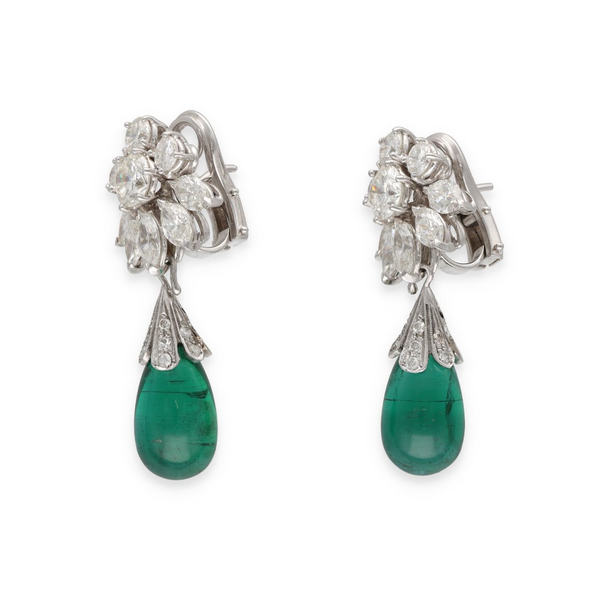 Boucles d’oreilles émeraude goutte et diamants-photo-2