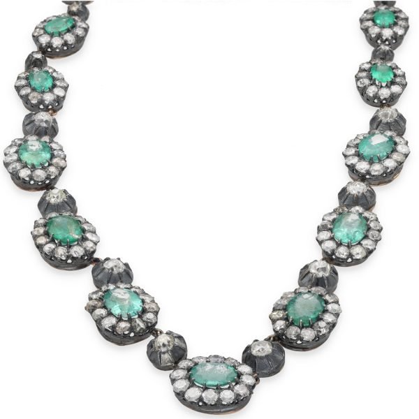 Parure du XIX ème siècle, émeraudes diamants en or et argent-photo-2