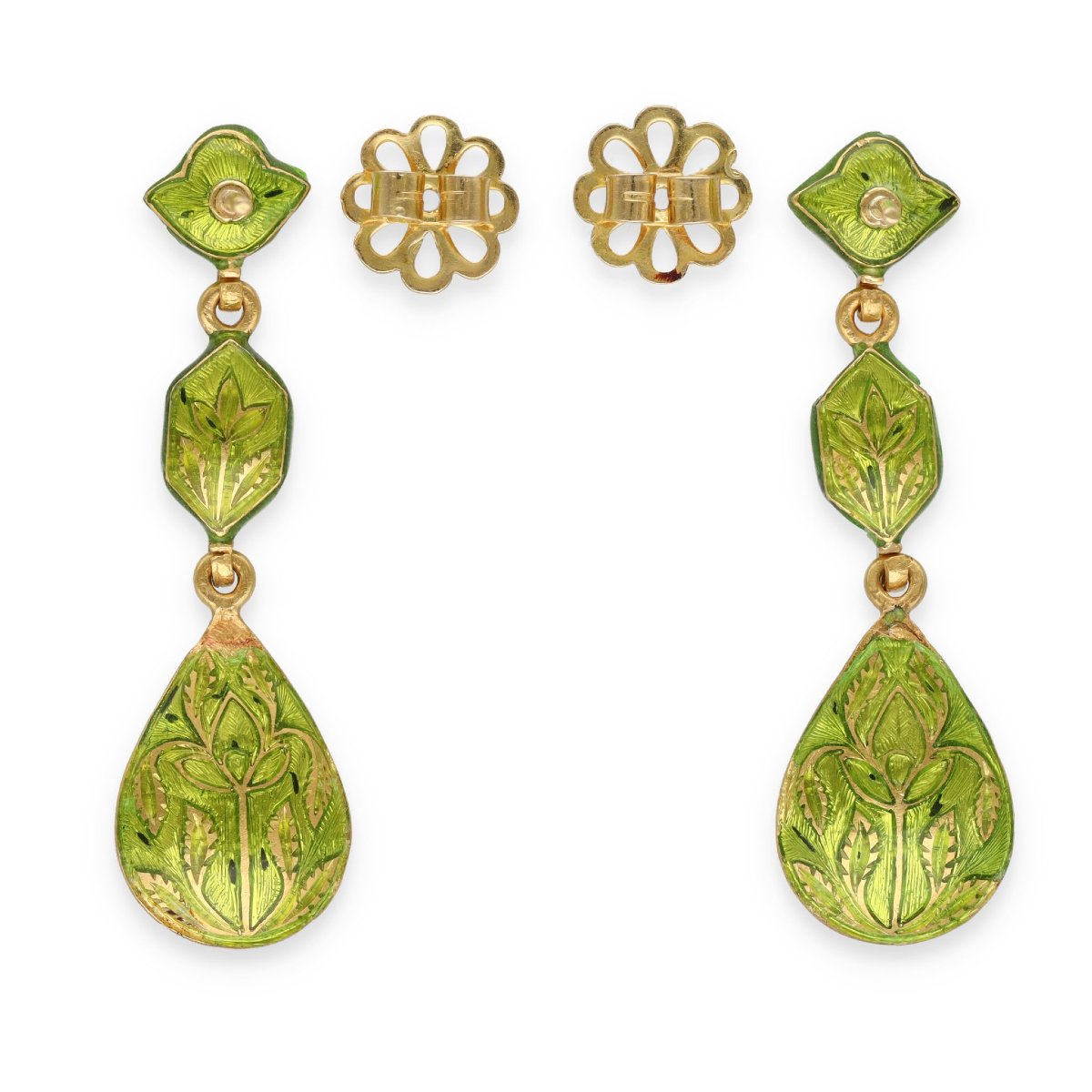 Enamel And Diamond Rose Earrings-photo-2