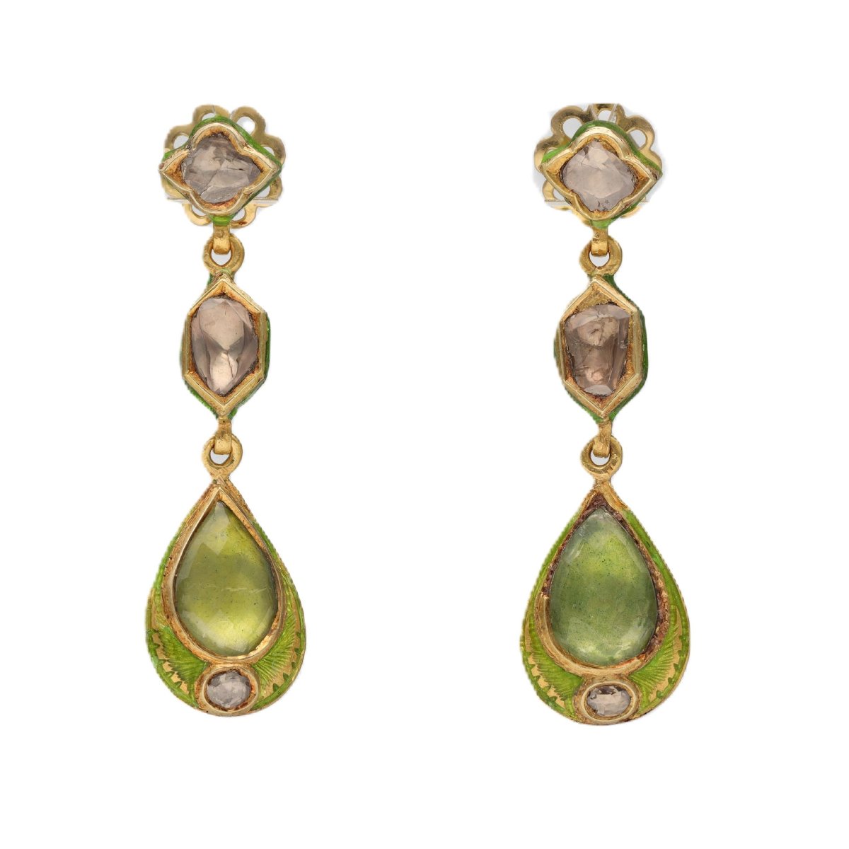 Enamel And Diamond Rose Earrings