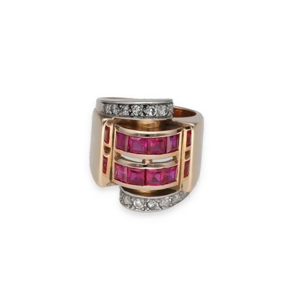 Tank Ring With Rubies And Diamonds