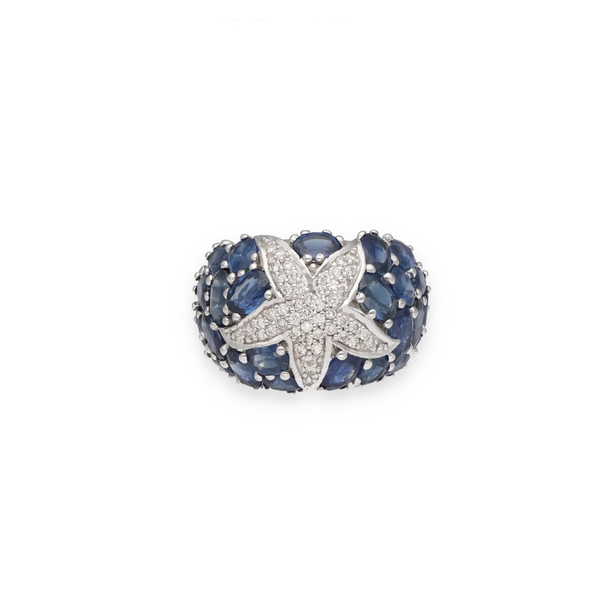 Dome-shaped Star Ring With Diamonds And Ceylon Sapphires-photo-2