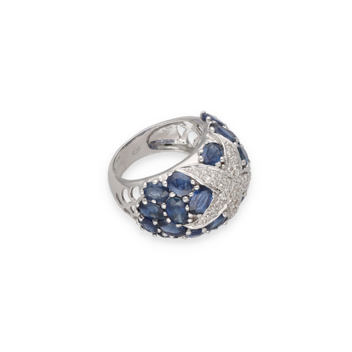 Dome-shaped Star Ring With Diamonds And Ceylon Sapphires-photo-3