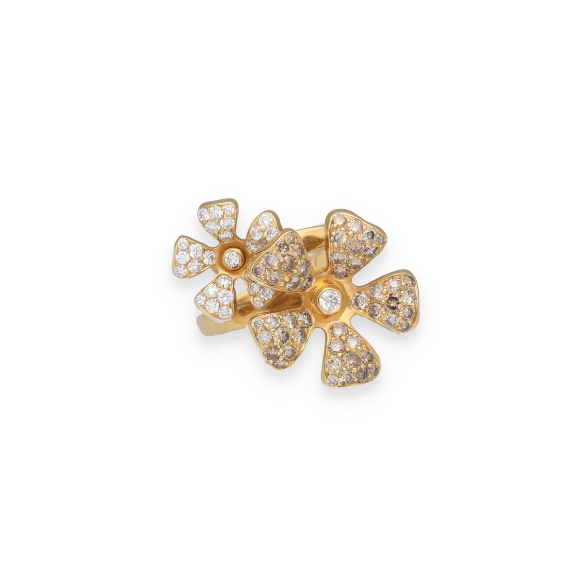 Bague fleurs diamants jaunes et blancs-photo-2