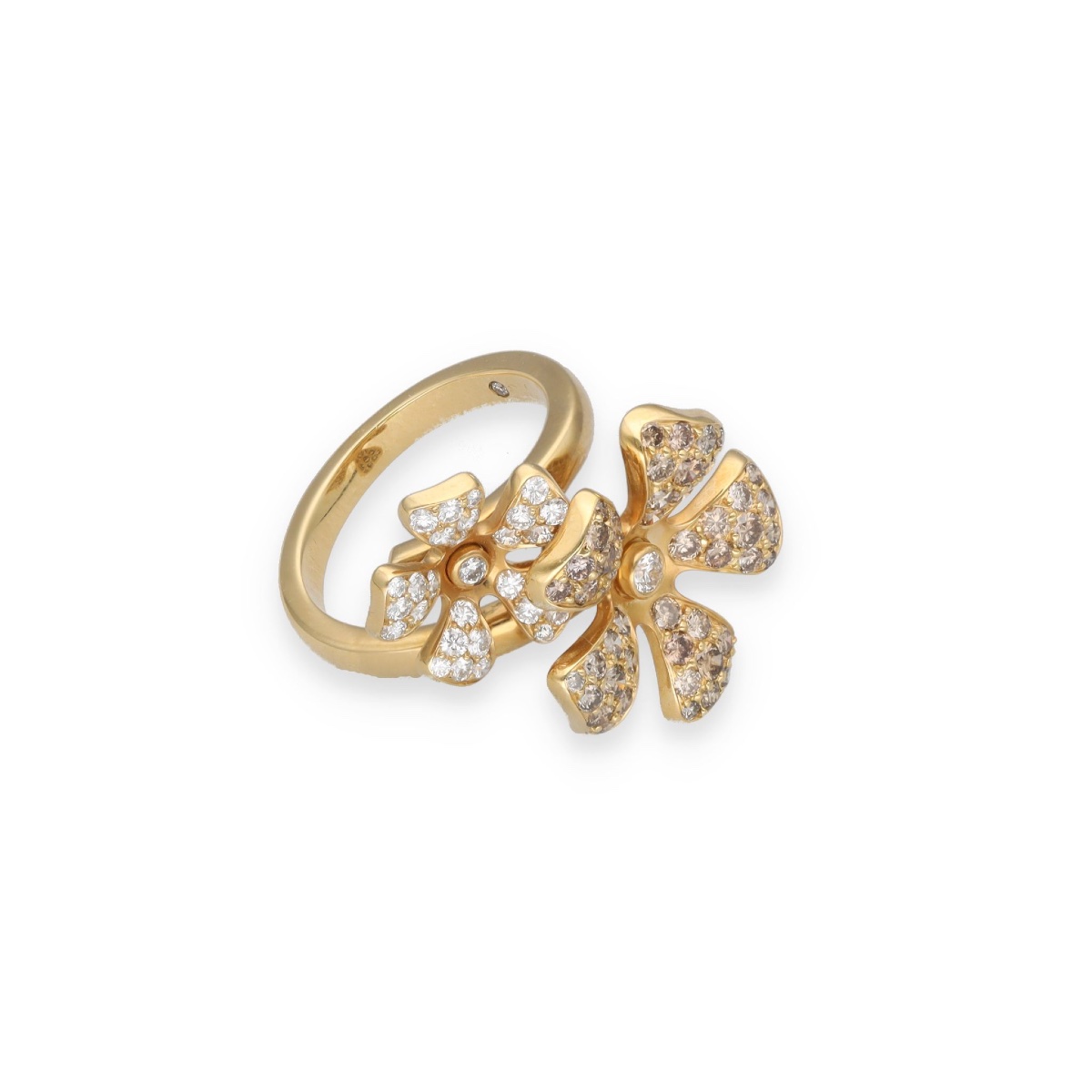 Bague fleurs diamants jaunes et blancs-photo-3