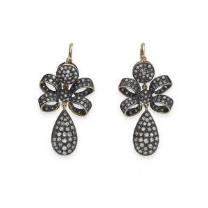  19th-century Style Earrings In Gold, Silver, And Diamonds