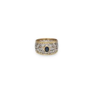 Bague bandeau saphir diamants.