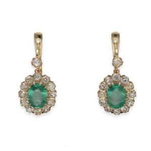 Emerald And Diamonds Sleeper Earrings