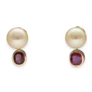 Ruby And Pearl Earrings