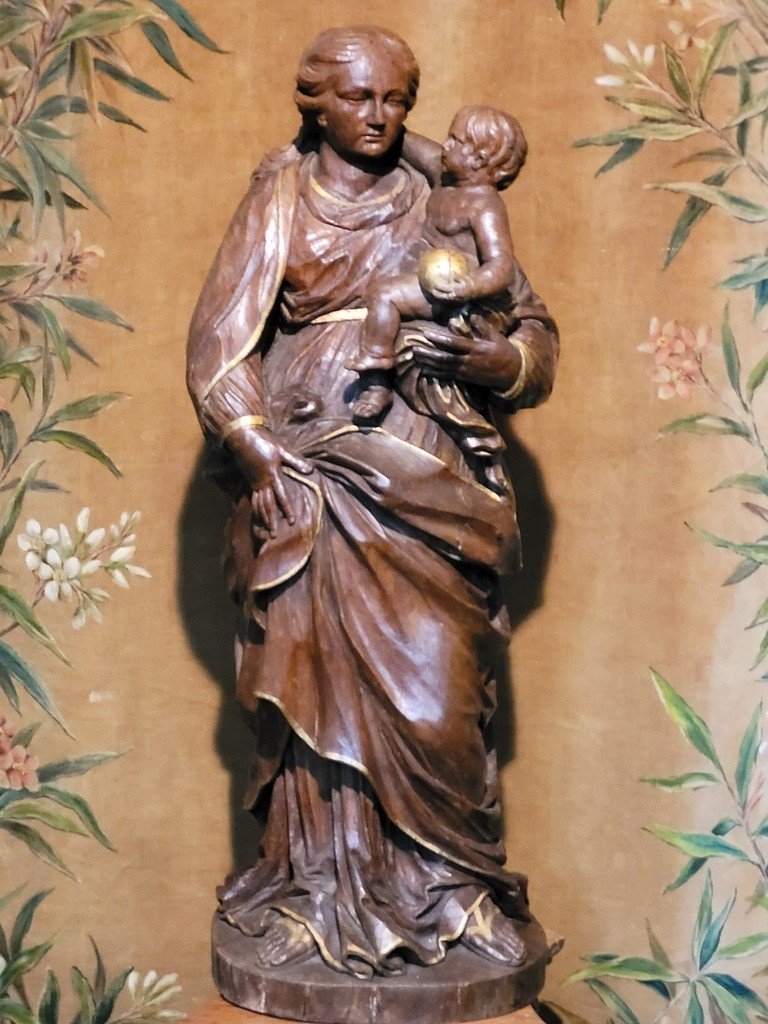  Importante Sculpture &quot; Vierge &agrave; l'enfant &quot; Ecole Hollandaise - XVIIe Si&egrave;cle-photo-3