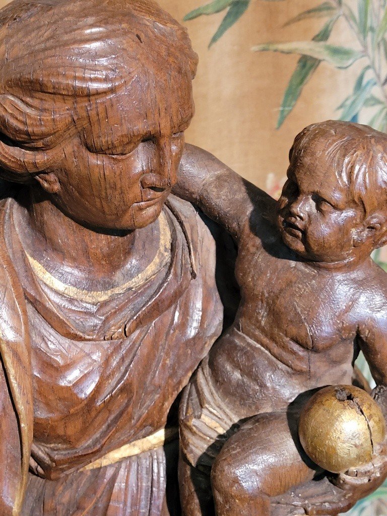  Importante Sculpture &quot; Vierge &agrave; l'enfant &quot; Ecole Hollandaise - XVIIe Si&egrave;cle-photo-1