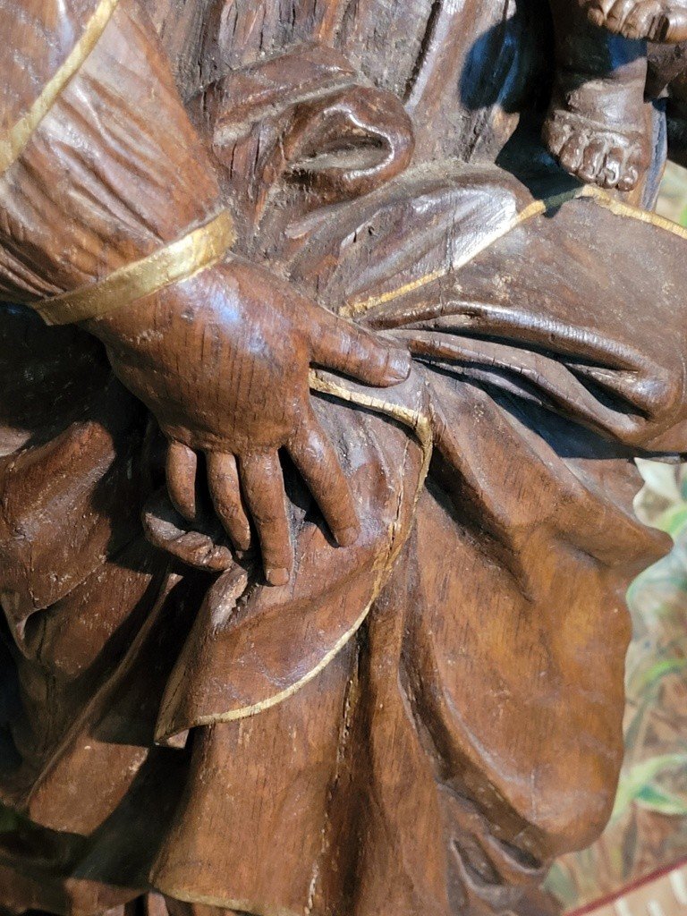  Importante Sculpture &quot; Vierge &agrave; l'enfant &quot; Ecole Hollandaise - XVIIe Si&egrave;cle-photo-2