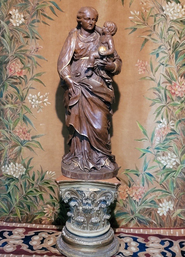  Importante Sculpture &quot; Vierge &agrave; l'enfant &quot; Ecole Hollandaise - XVIIe Si&egrave;cle