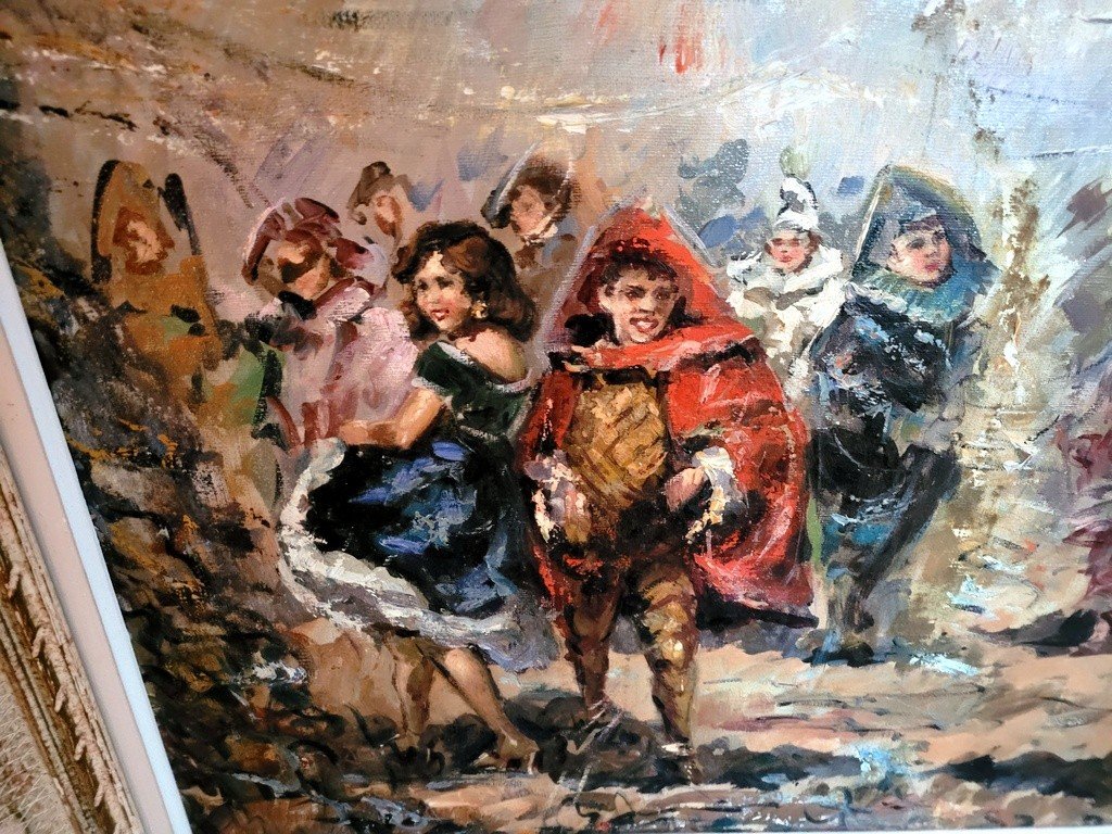 &quot; Sc&egrave;ne Carnavalesque &quot; Grande Huile sur Toile de Franes Rispoli - XXe Si&egrave;cle-photo-3