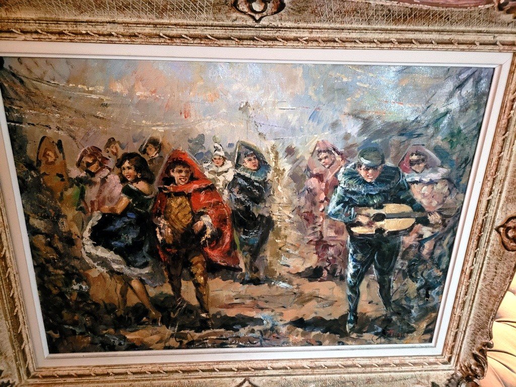 &quot; Sc&egrave;ne Carnavalesque &quot; Grande Huile sur Toile de Franes Rispoli - XXe Si&egrave;cle-photo-4