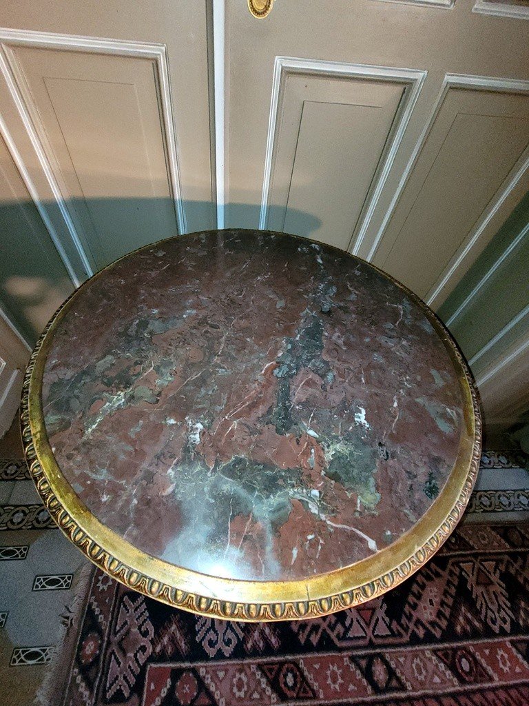 Louis XVI Pedestal Table In Gilded Carved Wood - Turquin De Caunes Marble - 19th Century-photo-4
