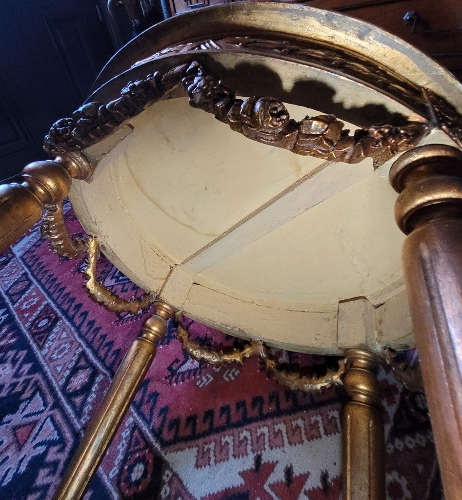 Louis XVI Pedestal Table In Gilded Carved Wood - Turquin De Caunes Marble - 19th Century-photo-5