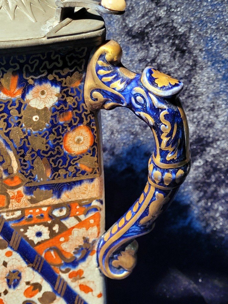 Imari Porcelain Water Pitcher - Antique 1890 Ridgways Old Derby England-photo-2