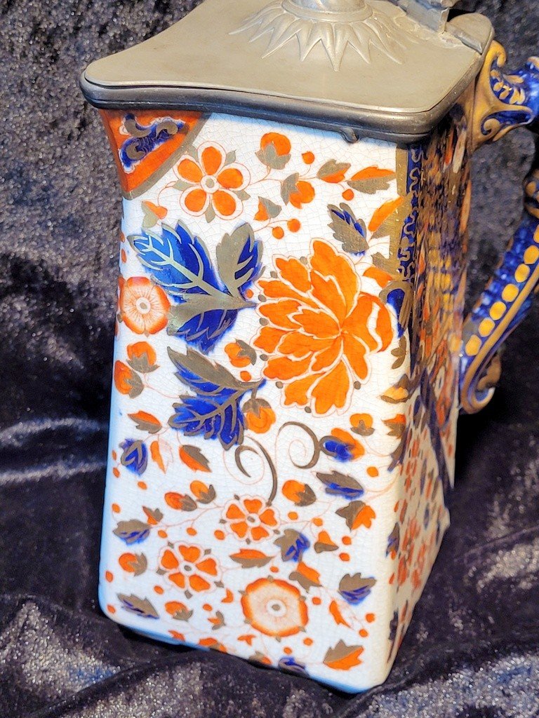 Imari Porcelain Water Pitcher - Antique 1890 Ridgways Old Derby England-photo-4