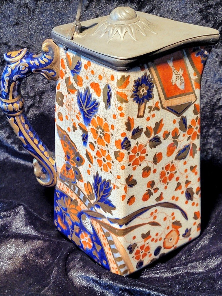 Imari Porcelain Water Pitcher - Antique 1890 Ridgways Old Derby England-photo-3