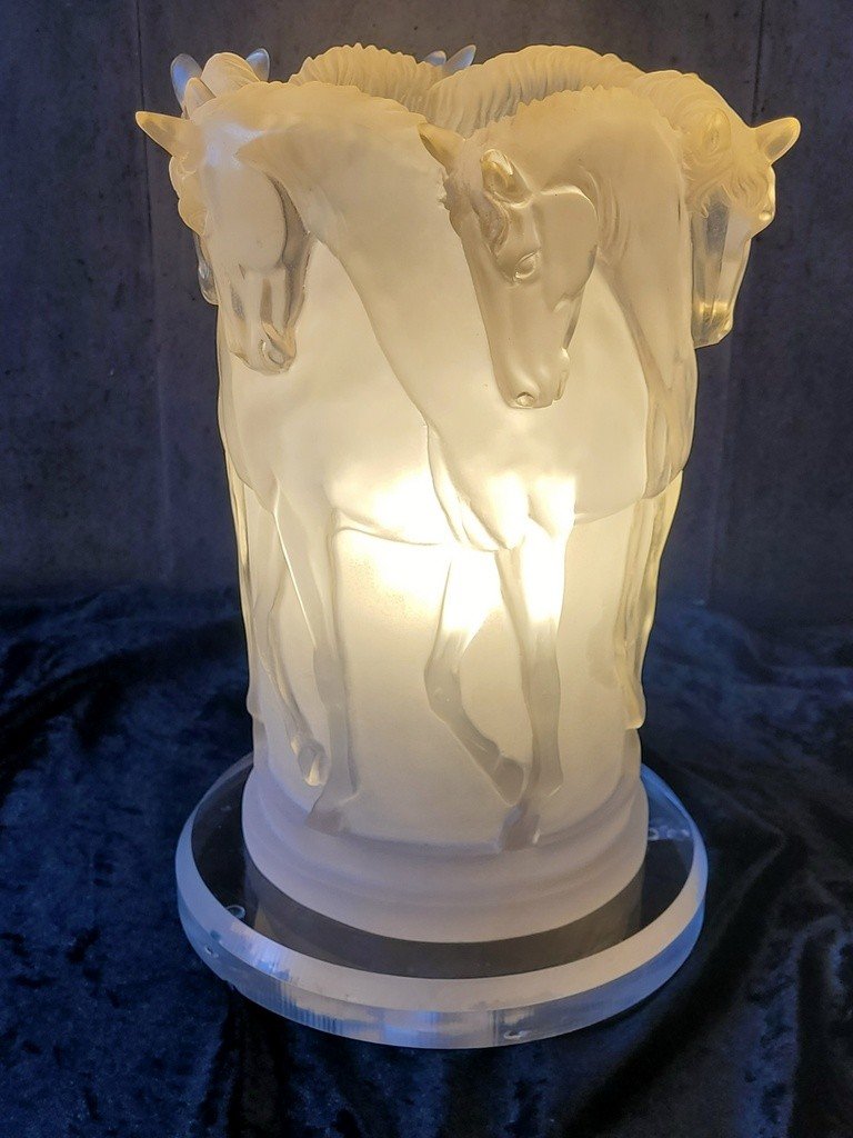 Lamp "horses" French Work - Maison Lalique Style - 1970s-photo-1