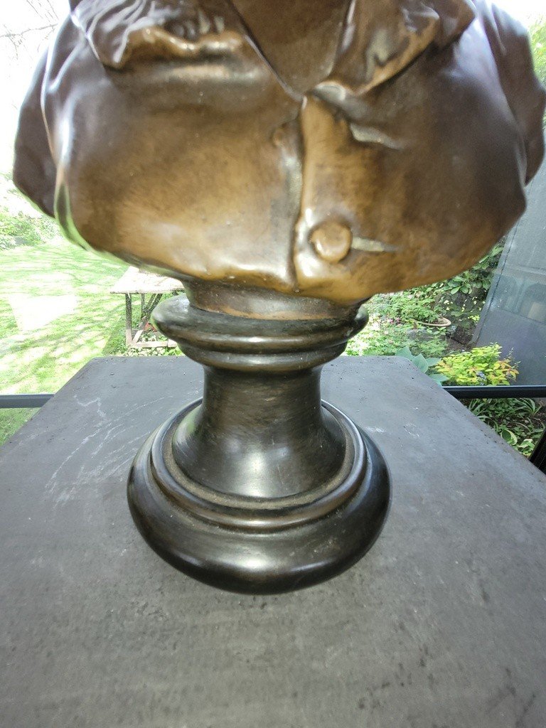 Houdon "child Bust" Large Bronze Sculpture - 19th Century-photo-4