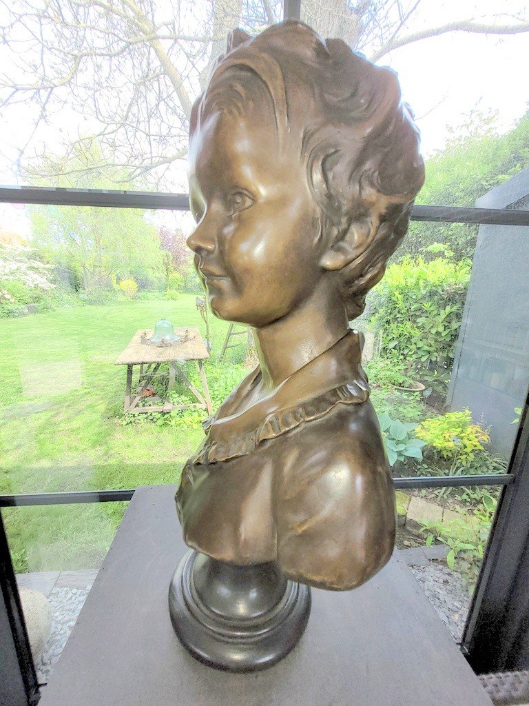 Houdon "child Bust" Large Bronze Sculpture - 19th Century-photo-6