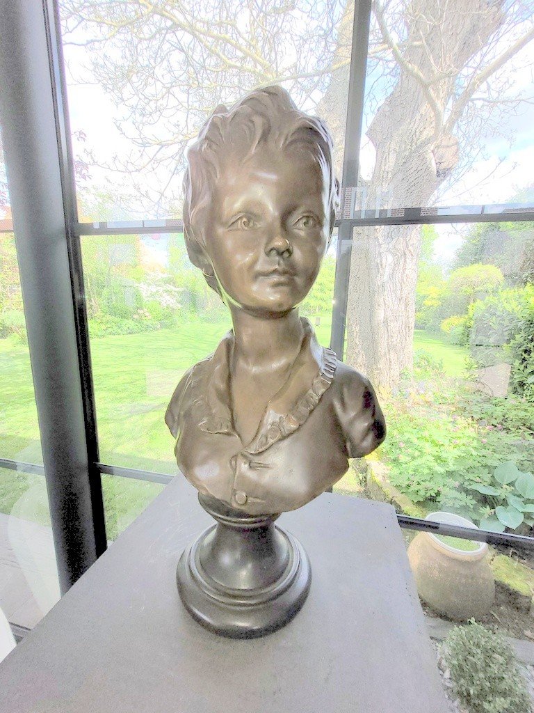 Houdon "child Bust" Large Bronze Sculpture - 19th Century-photo-7