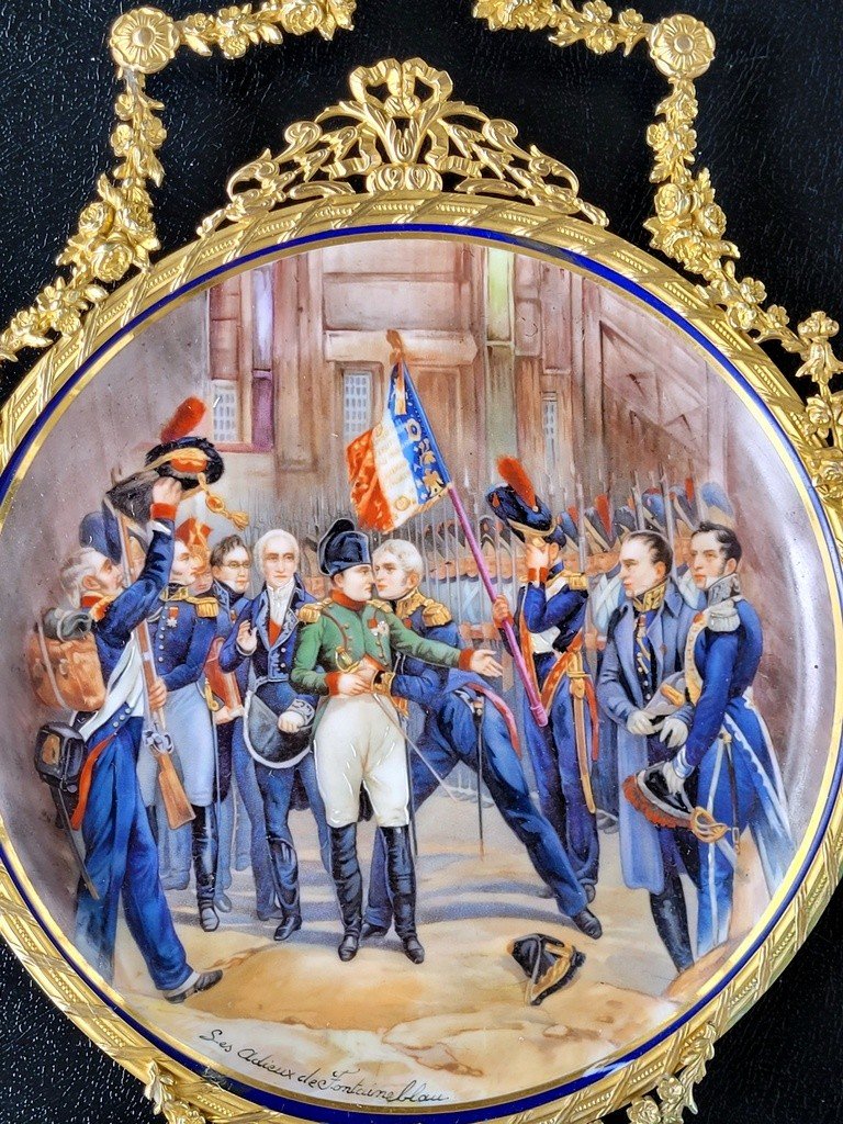  &quot; Les Adieux de Fontainebleau &quot; Napol&eacute;on 1er - Grand M&eacute;daillon peint - XIXe Si&egrave;cle-photo-2