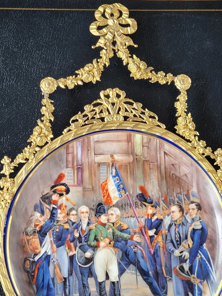  &quot; Les Adieux de Fontainebleau &quot; Napol&eacute;on 1er - Grand M&eacute;daillon peint - XIXe Si&egrave;cle-photo-3