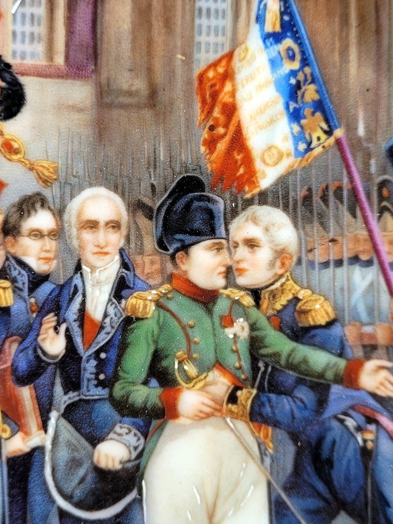  &quot; Les Adieux de Fontainebleau &quot; Napol&eacute;on 1er - Grand M&eacute;daillon peint - XIXe Si&egrave;cle-photo-4