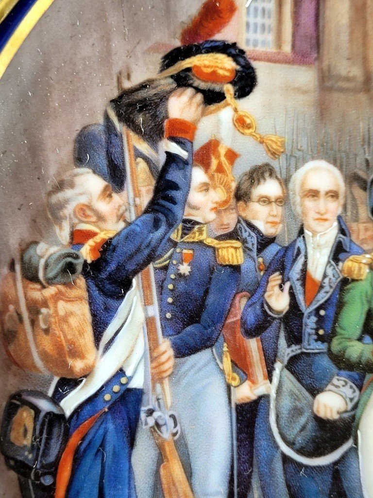  &quot; Les Adieux de Fontainebleau &quot; Napol&eacute;on 1er - Grand M&eacute;daillon peint - XIXe Si&egrave;cle-photo-2