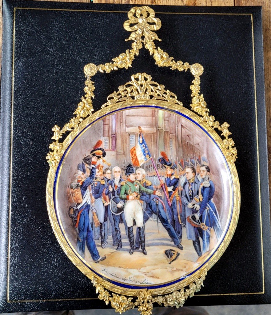  &quot; Les Adieux de Fontainebleau &quot; Napol&eacute;on 1er - Grand M&eacute;daillon peint - XIXe Si&egrave;cle