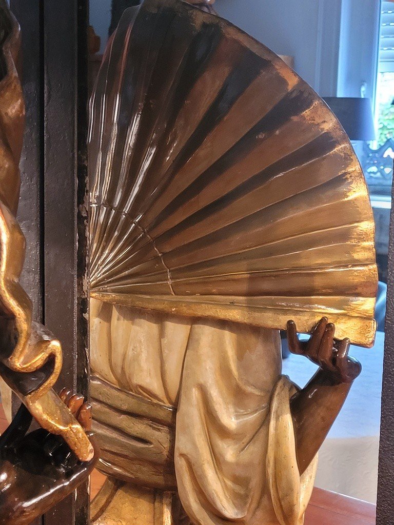 Important Terracotta "lady With A Fan" Signed Gustav Koenig-photo-1