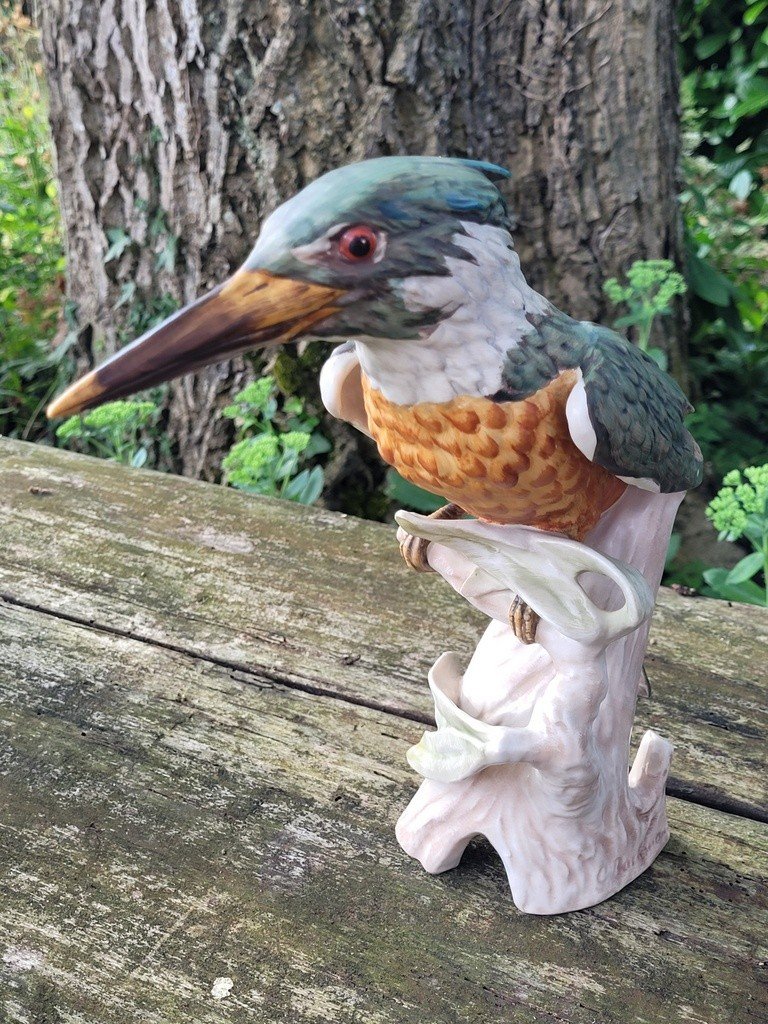 Large Kingfisher In Polychrome Porcelain Signed W. Goebel - 1970s-photo-1