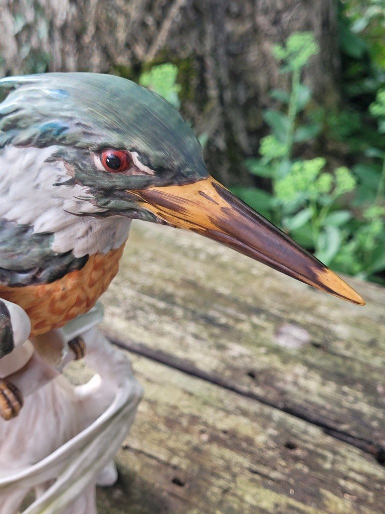 Large Kingfisher In Polychrome Porcelain Signed W. Goebel - 1970s-photo-3