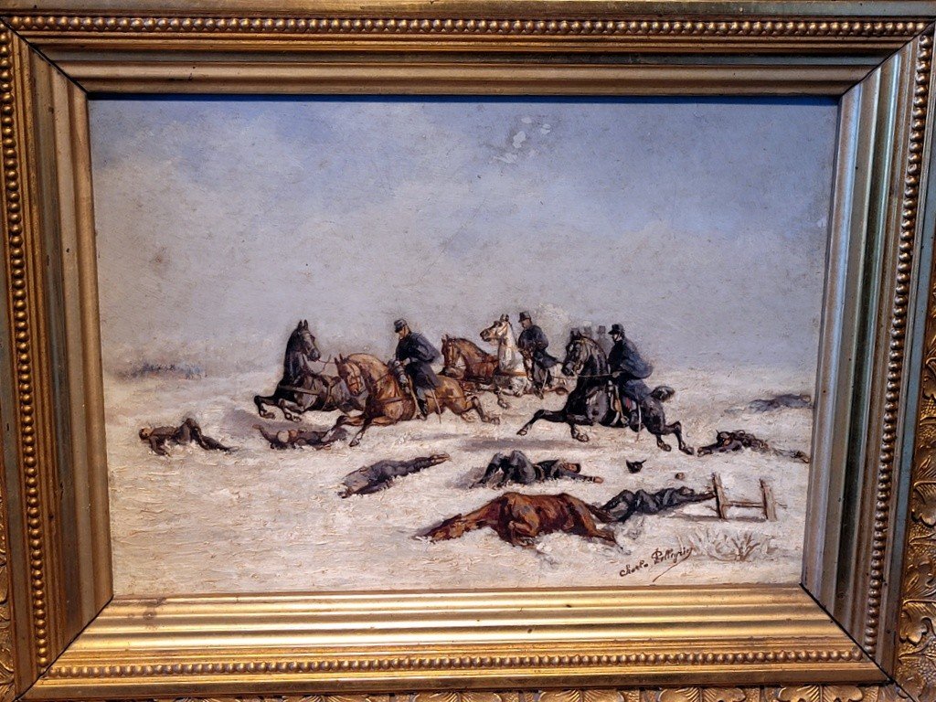  Charles Pellegrin &quot; Sc&egrave;ne de Bataille de 1870 &quot; Huile sur panneau sign&eacute;e-photo-2