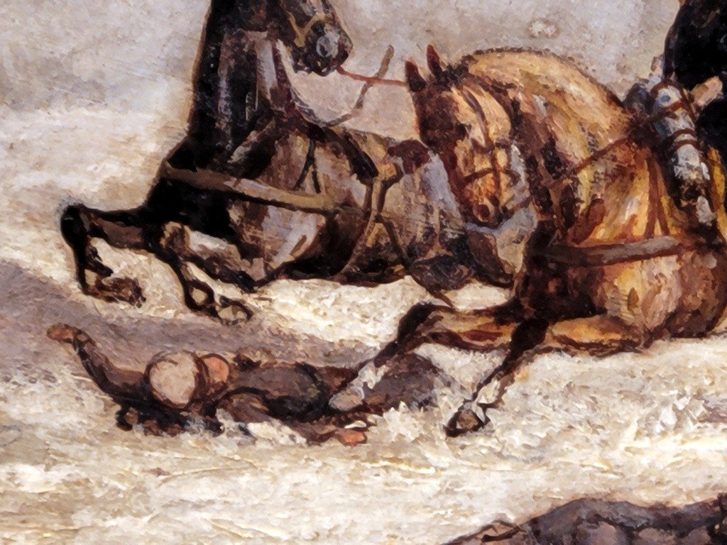  Charles Pellegrin &quot; Sc&egrave;ne de Bataille de 1870 &quot; Huile sur panneau sign&eacute;e-photo-2