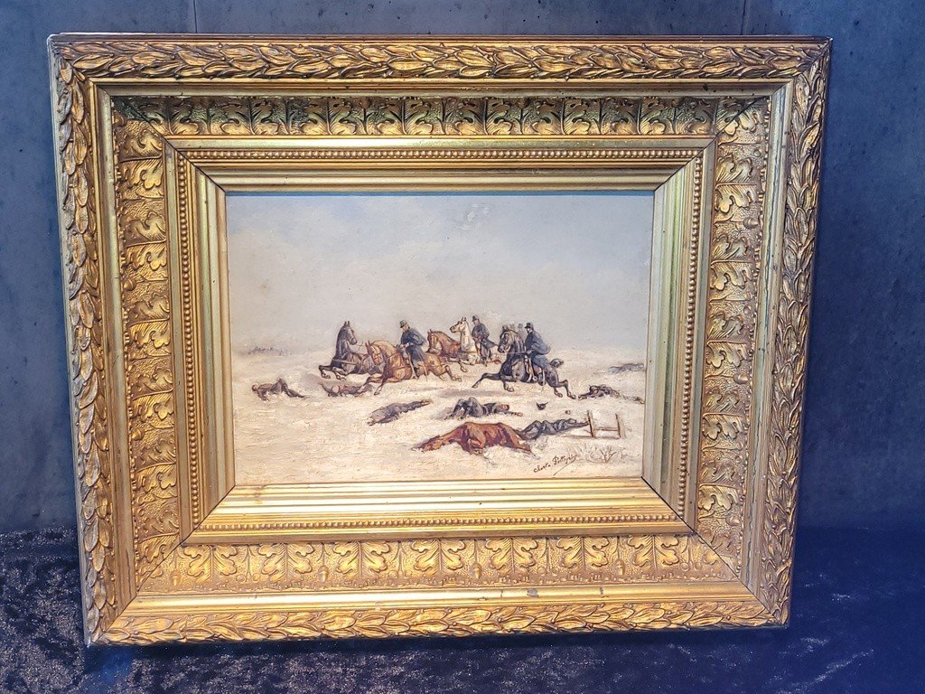  Charles Pellegrin &quot; Sc&egrave;ne de Bataille de 1870 &quot; Huile sur panneau sign&eacute;e