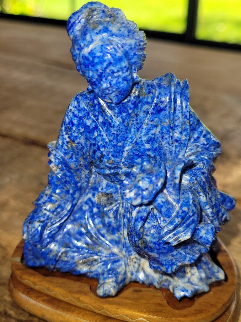 Lapis Lazuli "japanese Flower" Sculpture-photo-4