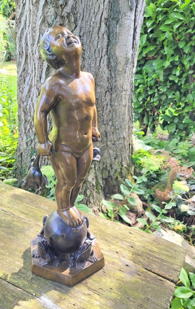 "the Frog Child" Large Bronze - 19th Century