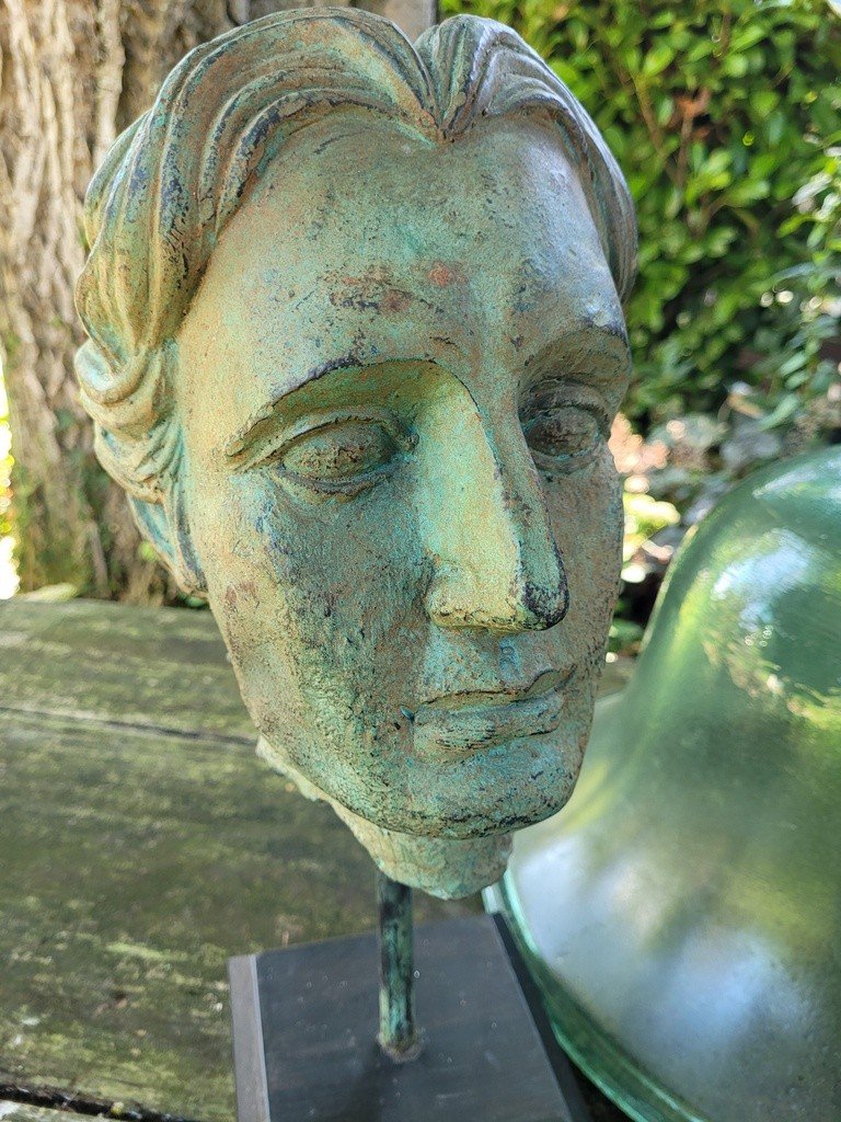  Sculpture en Bronze sur pied &quot; T&ecirc;te d&#039;homme &quot; Epoque Art D&eacute;co
