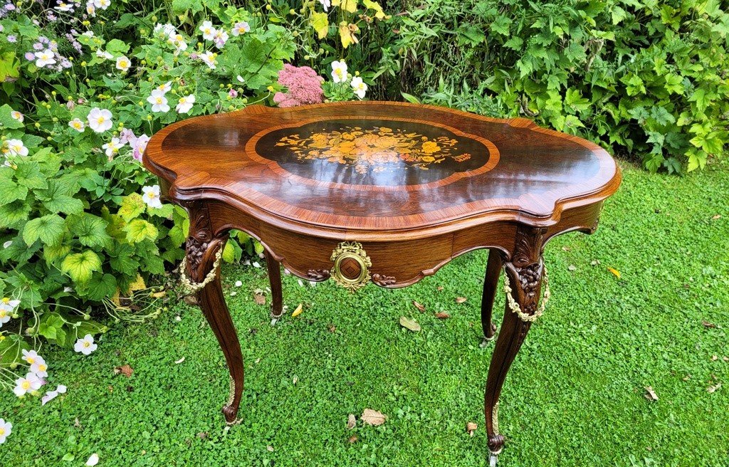 Louis XV Style Inlaid Middle Table - 19th Century Period
